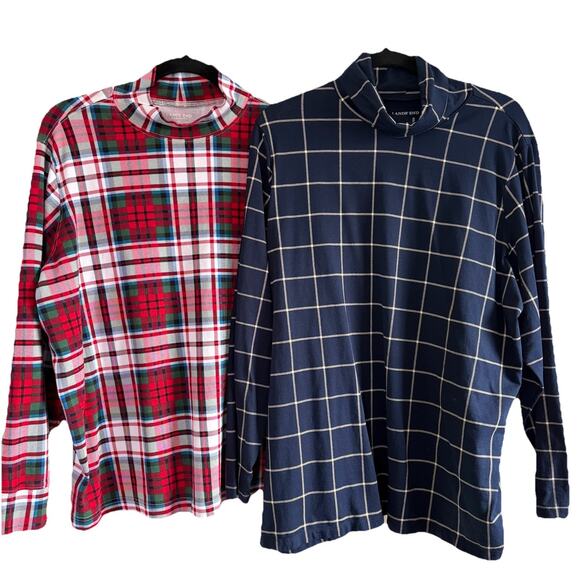 Lands' End Tops - Set of 2 Lands’ End Turtleneck Shirts Red Plaid & Blue Windowpane Size 2X